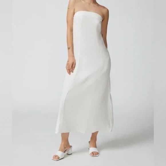 Urban Outfitters Boho Chic Meave Linen Strapless Midi Dress In White Large New